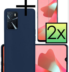 NoXx OPPO A16 Hoesje Siliconen Met 2x Screenprotector - Donkerblauw