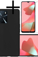 NoXx Hoes Geschikt voor OPPO A16 Hoesje Cover Siliconen Back Case Hoes Met Screenprotector - Zwart