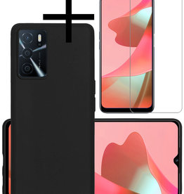 NoXx NoXx OPPO A16 Hoesje Siliconen Met Screenprotector - Zwart