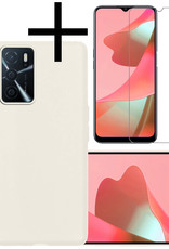 NoXx Hoes Geschikt voor OPPO A16 Hoesje Cover Siliconen Back Case Hoes Met Screenprotector - Wit