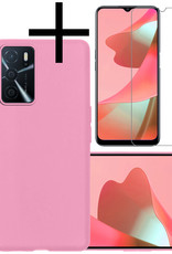 NoXx Hoes Geschikt voor OPPO A16 Hoesje Cover Siliconen Back Case Hoes Met Screenprotector - Lichtroze