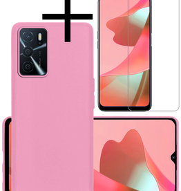 NoXx NoXx OPPO A16 Hoesje Siliconen Met Screenprotector - Lichtroze