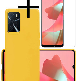 NoXx NoXx OPPO A16 Hoesje Siliconen Met Screenprotector - Geel