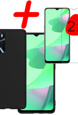 Hoes Geschikt voor OPPO A16 Hoesje Siliconen Back Cover Case Met 2x Screenprotector - Hoesje Geschikt voor OPPO A16 Hoes Cover Hoesje - Zwart