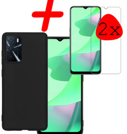 BASEY. BASEY. OPPO A16 Hoesje Siliconen Met 2x Screenprotector - Zwart