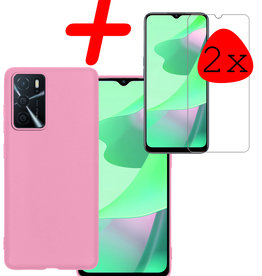 BASEY. BASEY. OPPO A16 Hoesje Siliconen Met 2x Screenprotector - Lichtroze
