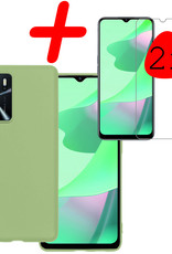 BASEY. Hoes Geschikt voor OPPO A16 Hoesje Siliconen Back Cover Case Met 2x Screenprotector - Hoesje Geschikt voor OPPO A16 Hoes Cover Hoesje - Groen