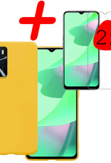 Hoes Geschikt voor OPPO A16 Hoesje Siliconen Back Cover Case Met 2x Screenprotector - Hoesje Geschikt voor OPPO A16 Hoes Cover Hoesje - Geel