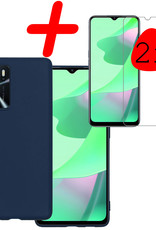 Hoes Geschikt voor OPPO A16 Hoesje Siliconen Back Cover Case Met 2x Screenprotector - Hoesje Geschikt voor OPPO A16 Hoes Cover Hoesje - Donkerblauw