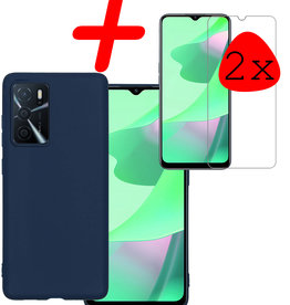BASEY. BASEY. OPPO A16 Hoesje Siliconen Met 2x Screenprotector - Donkerblauw