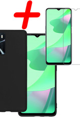 BASEY. Hoes Geschikt voor OPPO A16 Hoesje Siliconen Back Cover Case Met Screenprotector - Hoesje Geschikt voor OPPO A16 Hoes Cover Hoesje - Zwart