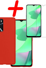 BASEY. Hoes Geschikt voor OPPO A16 Hoesje Siliconen Back Cover Case Met Screenprotector - Hoesje Geschikt voor OPPO A16 Hoes Cover Hoesje - Rood