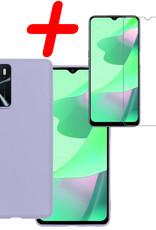 BASEY. Hoes Geschikt voor OPPO A16 Hoesje Siliconen Back Cover Case Met Screenprotector - Hoesje Geschikt voor OPPO A16 Hoes Cover Hoesje - Lila