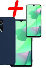 BASEY. Hoes Geschikt voor OPPO A16 Hoesje Siliconen Back Cover Case Met Screenprotector - Hoesje Geschikt voor OPPO A16 Hoes Cover Hoesje - Donkerblauw