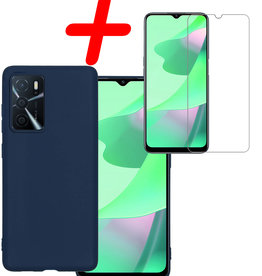 BASEY. BASEY. OPPO A16 Hoesje Siliconen Met Screenprotector - Donkerblauw