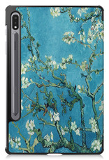 BASEY. Hoesje Geschikt voor Samsung Galaxy Tab S8 Hoes Case Tablet Hoesje Tri-fold - Hoes Geschikt voor Samsung Tab S8 Hoesje Hard Cover Bookcase Hoes - Bloesem