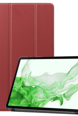 BASEY. Hoesje Geschikt voor Samsung Galaxy Tab S8 Hoes Case Tablet Hoesje Tri-fold - Hoes Geschikt voor Samsung Tab S8 Hoesje Hard Cover Bookcase Hoes - Donkerrood