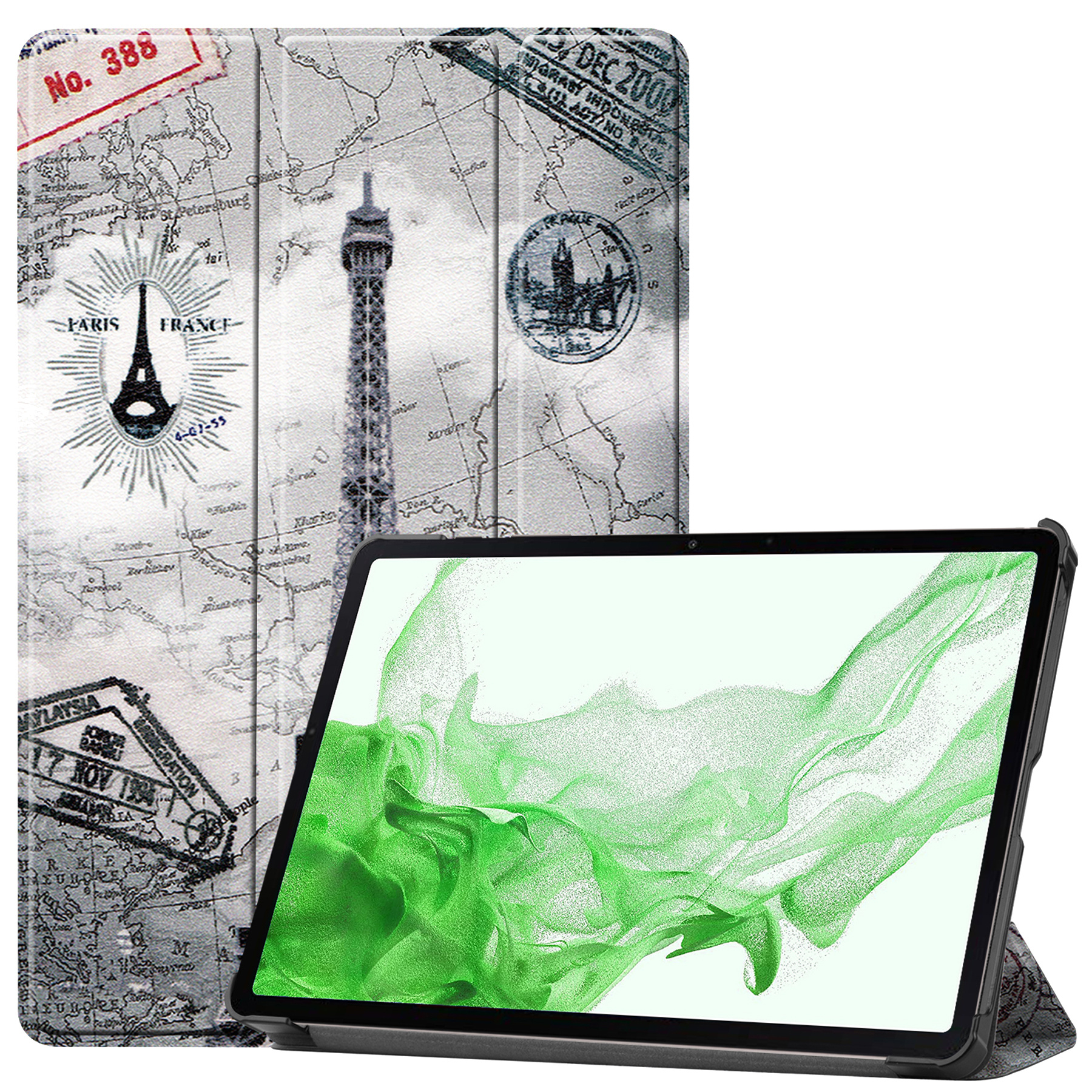 BASEY. Hoesje Geschikt voor Samsung Galaxy Tab S8 Hoes Case Tablet Hoesje Tri-fold - Hoes Geschikt voor Samsung Tab S8 Hoesje Hard Cover Bookcase Hoes - Eiffeltoren