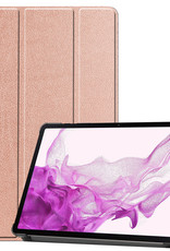 Nomfy Hoes Geschikt voor Samsung Galaxy Tab S8 Hoes Tri-fold Tablet Hoesje Case - Hoesje Geschikt voor Samsung Tab S8 Hoesje Hardcover Bookcase - Rosé goud