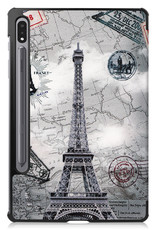 Nomfy Samsung Galaxy Tab S8 Hoesje 11 inch Case Eiffeltoren - Samsung Galaxy Tab S8 Hoes Hardcover Hoesje Bookcase Met Uitsparing S Pen - Eiffeltoren