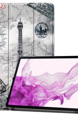 Nomfy Hoes Geschikt voor Samsung Galaxy Tab S8 Hoes Tri-fold Tablet Hoesje Case - Hoesje Geschikt voor Samsung Tab S8 Hoesje Hardcover Bookcase - Eiffeltoren