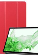 BASEY. Hoesje Geschikt voor Samsung Galaxy Tab S8 Hoes Case Tablet Hoesje Tri-fold - Hoes Geschikt voor Samsung Tab S8 Hoesje Hard Cover Bookcase Hoes - Rood