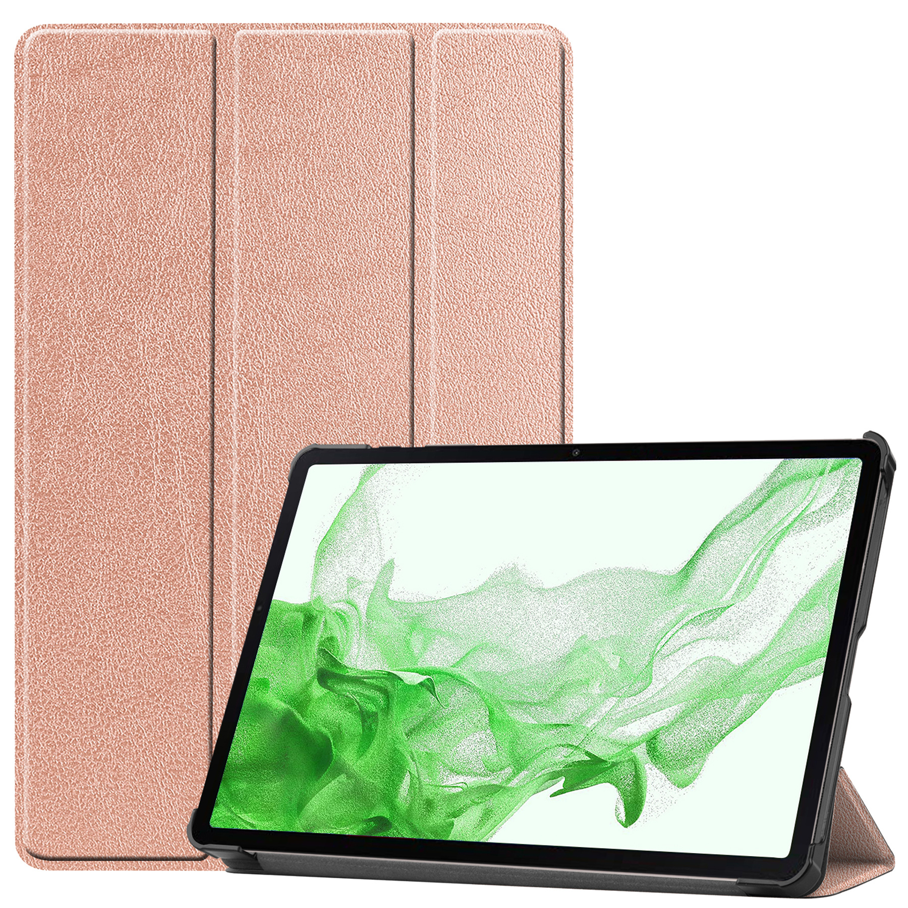 BASEY. Hoesje Geschikt voor Samsung Galaxy Tab S8 Hoes Case Tablet Hoesje Tri-fold - Hoes Geschikt voor Samsung Tab S8 Hoesje Hard Cover Bookcase Hoes - Rosé goud