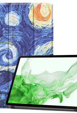 BASEY. Hoesje Geschikt voor Samsung Galaxy Tab S8 Hoes Case Tablet Hoesje Tri-fold - Hoes Geschikt voor Samsung Tab S8 Hoesje Hard Cover Bookcase Hoes - Sterrenhemel