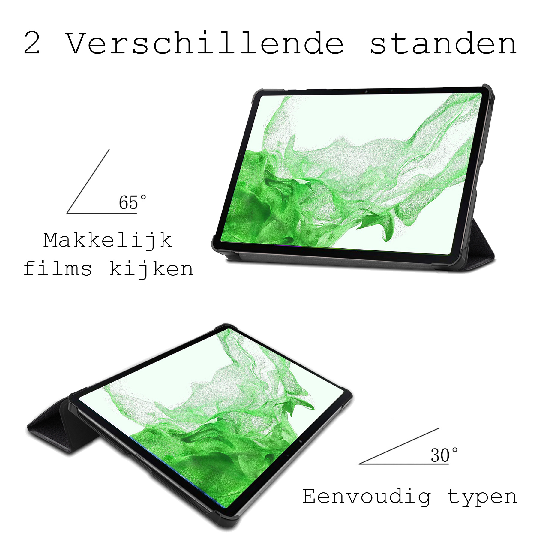 BASEY. Hoesje Geschikt voor Samsung Galaxy Tab S8 Hoes Case Tablet Hoesje Tri-fold - Hoes Geschikt voor Samsung Tab S8 Hoesje Hard Cover Bookcase Hoes - Zwart