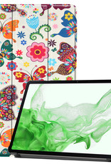 BASEY. Hoesje Geschikt voor Samsung Galaxy Tab S8 Hoes Case Tablet Hoesje Tri-fold - Hoes Geschikt voor Samsung Tab S8 Hoesje Hard Cover Bookcase Hoes - Vlinders