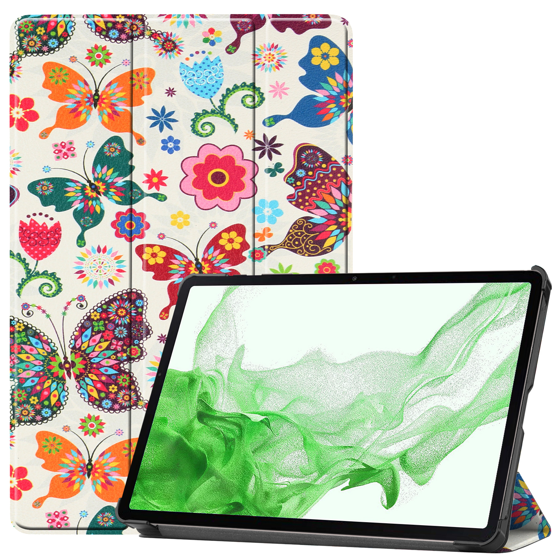 BASEY. Hoesje Geschikt voor Samsung Galaxy Tab S8 Hoes Case Tablet Hoesje Tri-fold - Hoes Geschikt voor Samsung Tab S8 Hoesje Hard Cover Bookcase Hoes - Vlinders