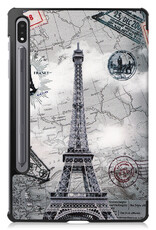 BASEY. Hoesje Geschikt voor Samsung Galaxy Tab S8 Hoes Case Tablet Hoesje Tri-fold Met Screenprotector - Hoes Geschikt voor Samsung Tab S8 Hoesje Hard Cover Bookcase Hoes - Eiffeltoren