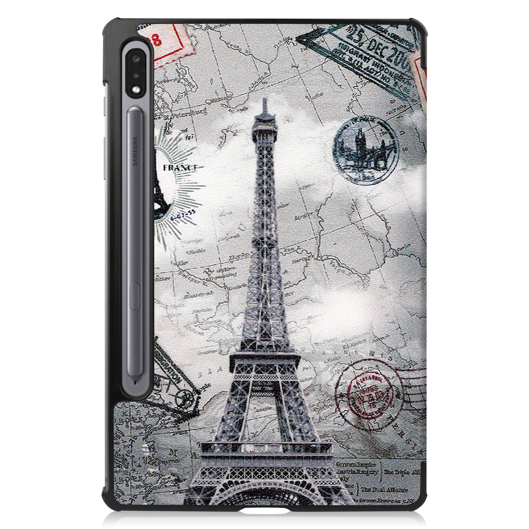 BASEY. Hoesje Geschikt voor Samsung Galaxy Tab S8 Hoes Case Tablet Hoesje Tri-fold Met Screenprotector - Hoes Geschikt voor Samsung Tab S8 Hoesje Hard Cover Bookcase Hoes - Eiffeltoren