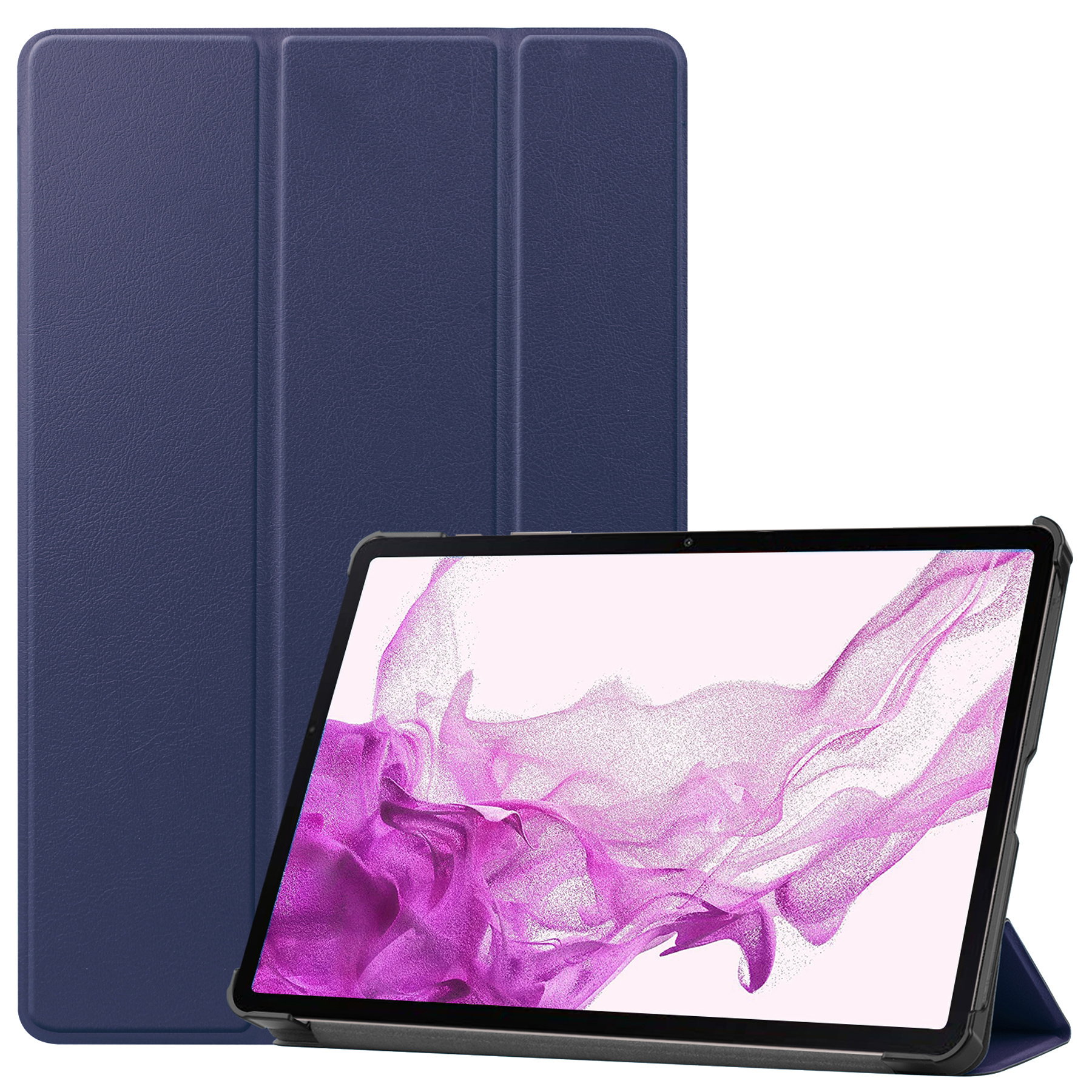 Nomfy Hoes Geschikt voor Samsung Galaxy Tab S8 Hoes Tri-fold Tablet Hoesje Case Met Screenprotector - Hoesje Geschikt voor Samsung Tab S8 Hoesje Hardcover Bookcase - Donkerblauw