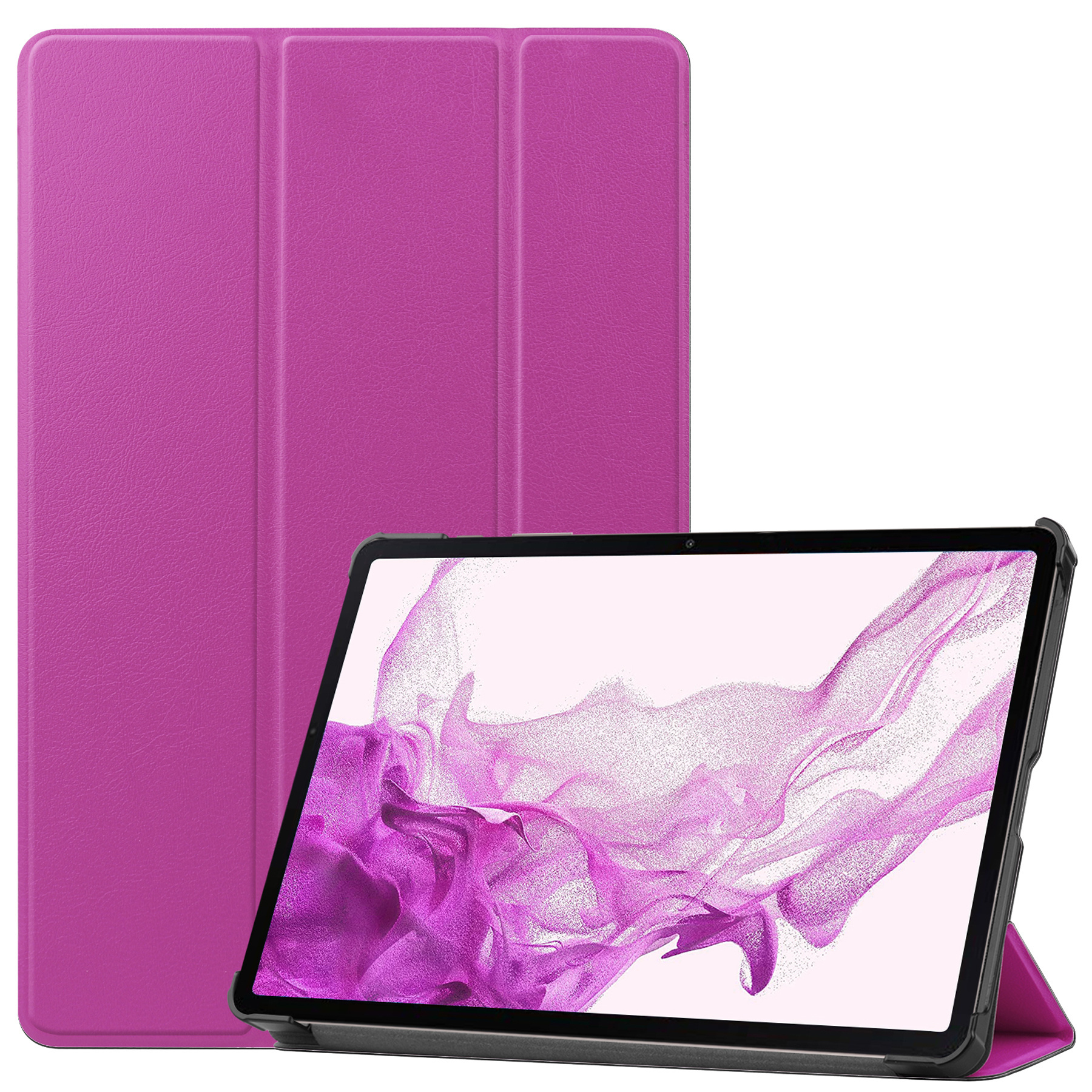 Nomfy Hoes Geschikt voor Samsung Galaxy Tab S8 Hoes Tri-fold Tablet Hoesje Case Met Screenprotector - Hoesje Geschikt voor Samsung Tab S8 Hoesje Hardcover Bookcase - Paars