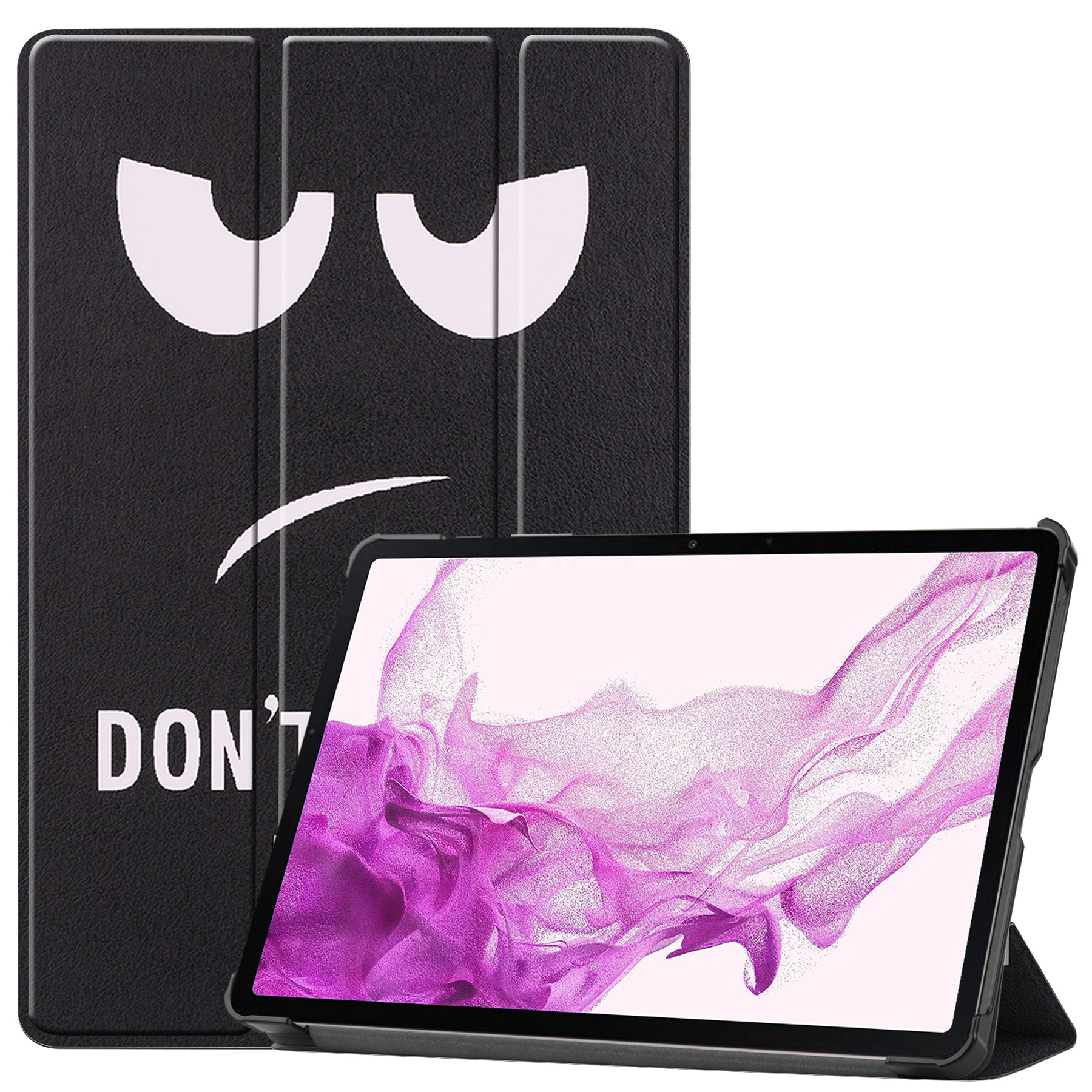 Nomfy Hoes Geschikt voor Samsung Galaxy Tab S8 Hoes Tri-fold Tablet Hoesje Case Met Screenprotector - Hoesje Geschikt voor Samsung Tab S8 Hoesje Hardcover Bookcase - Don't Touch Me