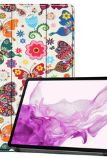 Nomfy Hoes Geschikt voor Samsung Galaxy Tab S8 Hoes Tri-fold Tablet Hoesje Case Met Screenprotector - Hoesje Geschikt voor Samsung Tab S8 Hoesje Hardcover Bookcase - Vlinders