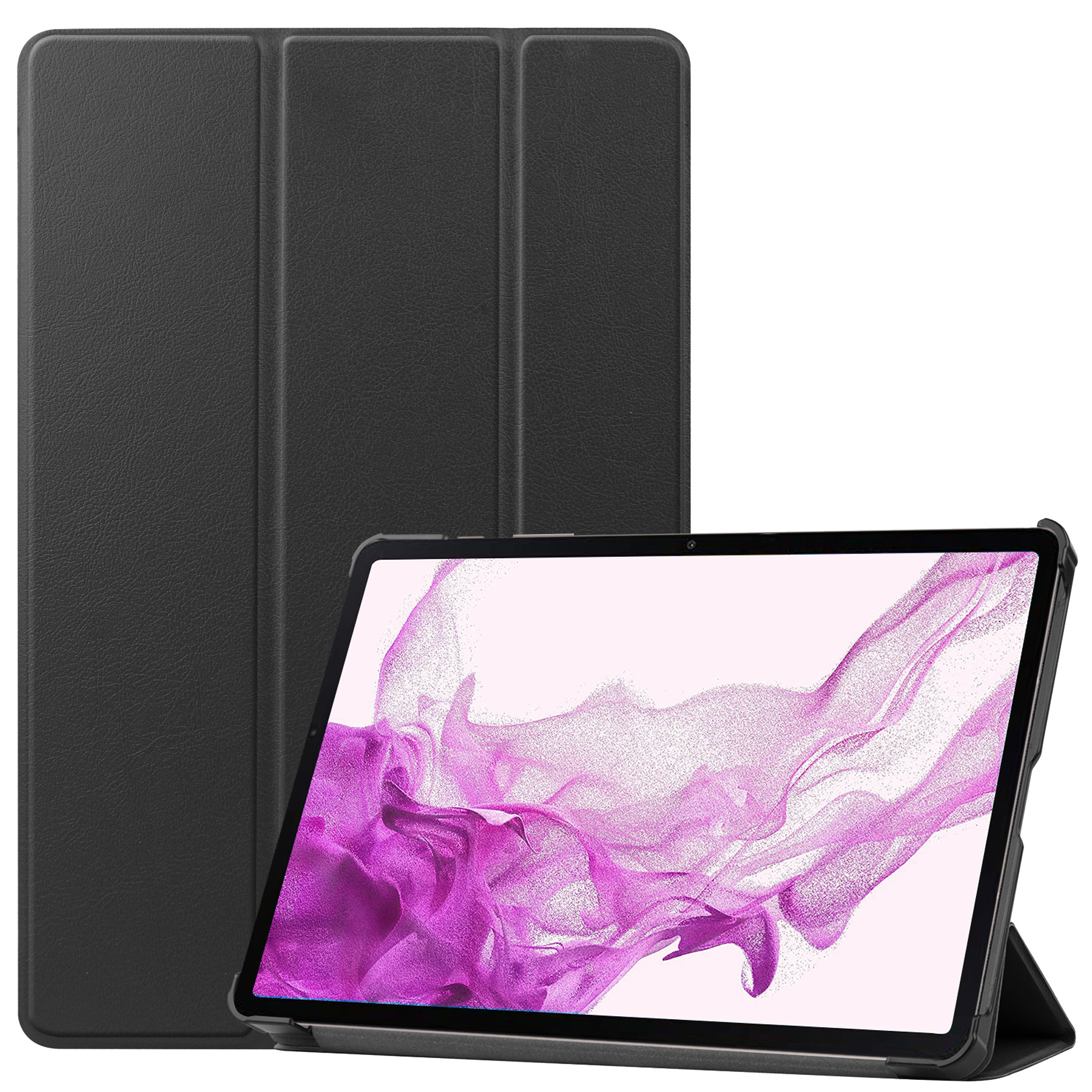 Nomfy Hoes Geschikt voor Samsung Galaxy Tab S8 Hoes Tri-fold Tablet Hoesje Case Met Screenprotector - Hoesje Geschikt voor Samsung Tab S8 Hoesje Hardcover Bookcase - Zwart
