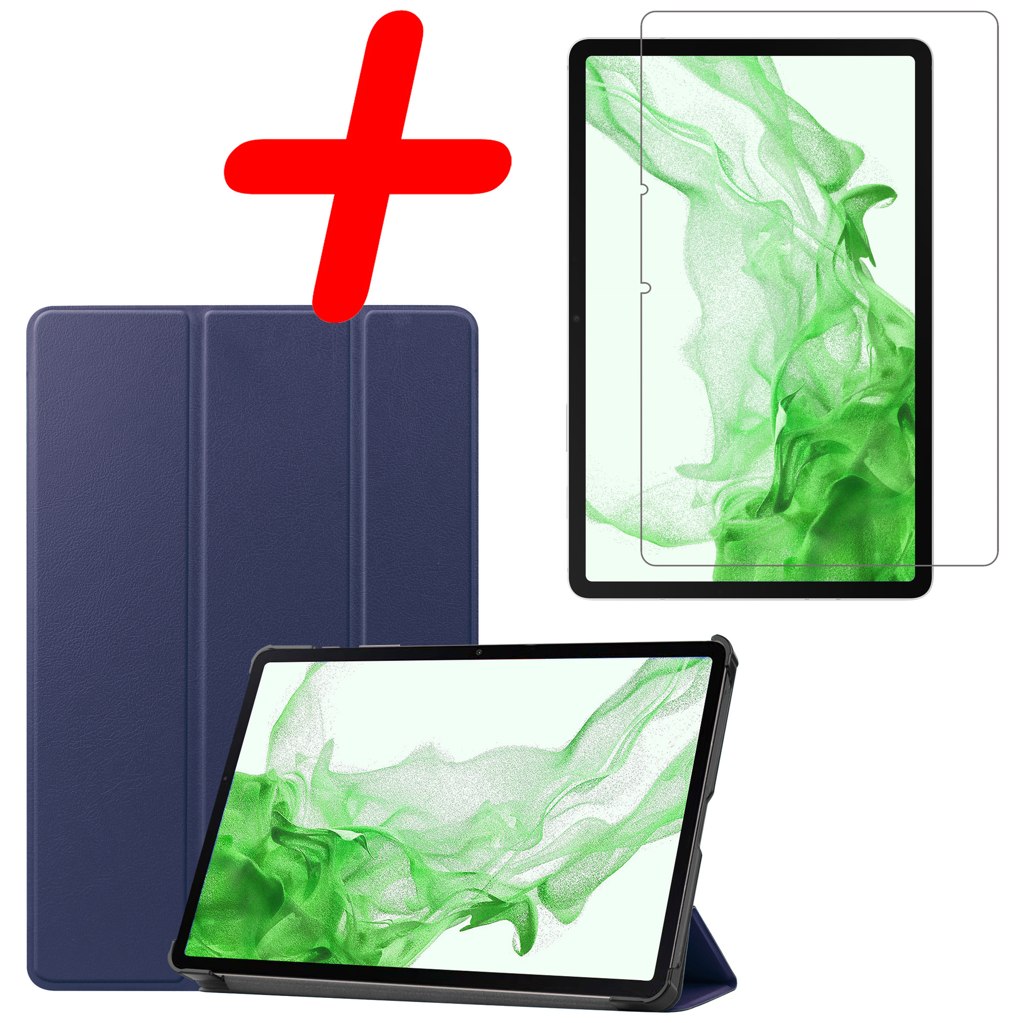 BASEY. Hoesje Geschikt voor Samsung Galaxy Tab S8 Hoes Case Tablet Hoesje Tri-fold Met Screenprotector - Hoes Geschikt voor Samsung Tab S8 Hoesje Hard Cover Bookcase Hoes - Donkerblauw