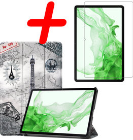 BASEY. BASEY. Samsung Galaxy Tab S8 Hoes Met Screenprotector - Eiffeltoren
