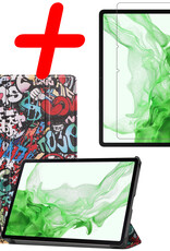 BASEY. Hoesje Geschikt voor Samsung Galaxy Tab S8 Hoes Case Tablet Hoesje Tri-fold Met Screenprotector - Hoes Geschikt voor Samsung Tab S8 Hoesje Hard Cover Bookcase Hoes - Graffity
