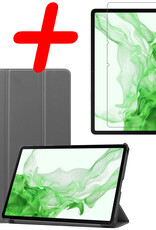 BASEY. Hoesje Geschikt voor Samsung Galaxy Tab S8 Hoes Case Tablet Hoesje Tri-fold Met Screenprotector - Hoes Geschikt voor Samsung Tab S8 Hoesje Hard Cover Bookcase Hoes - Grijs