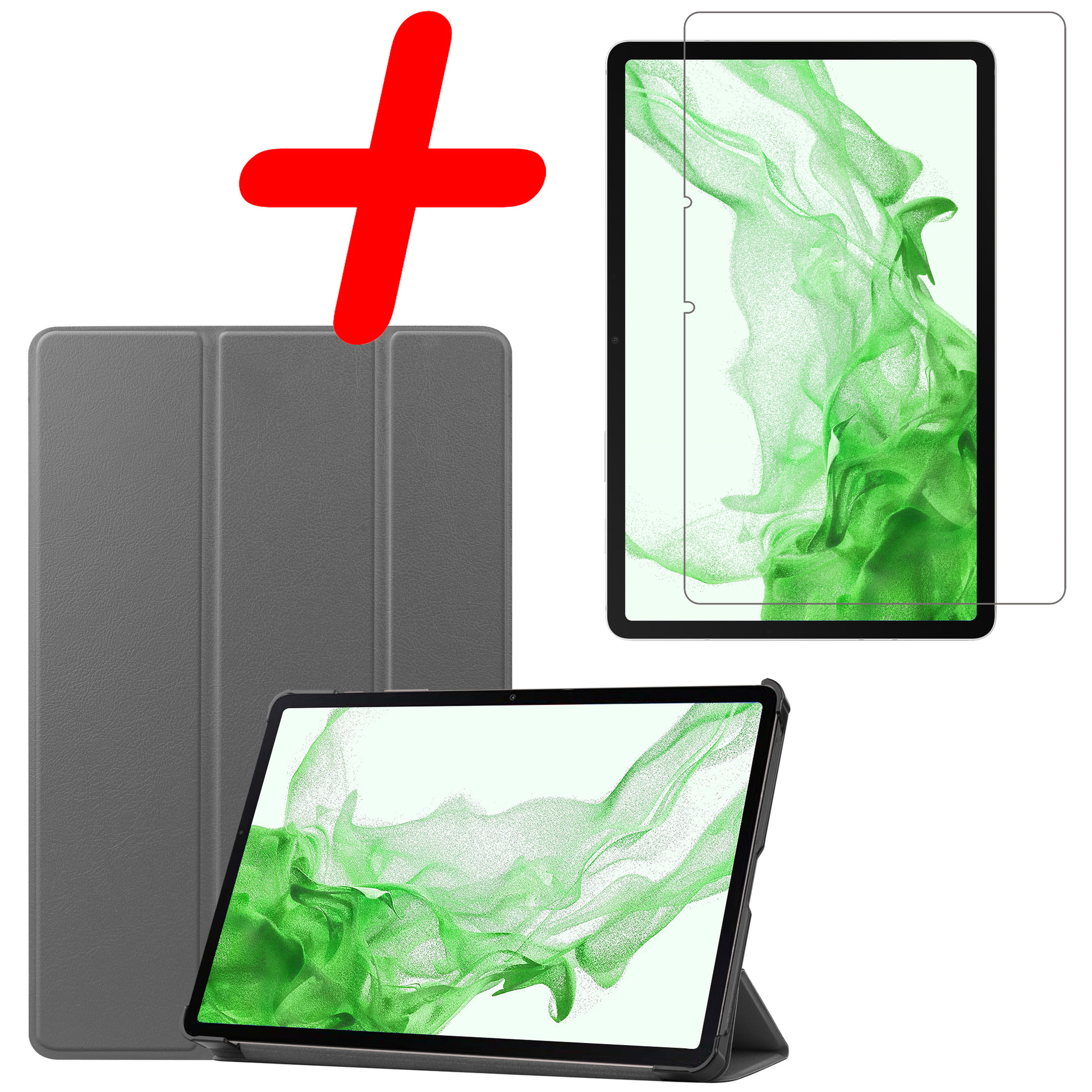 BASEY. Hoesje Geschikt voor Samsung Galaxy Tab S8 Hoes Case Tablet Hoesje Tri-fold Met Screenprotector - Hoes Geschikt voor Samsung Tab S8 Hoesje Hard Cover Bookcase Hoes - Grijs