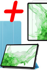BASEY. Hoesje Geschikt voor Samsung Galaxy Tab S8 Hoes Case Tablet Hoesje Tri-fold Met Screenprotector - Hoes Geschikt voor Samsung Tab S8 Hoesje Hard Cover Bookcase Hoes - Lichtblauw