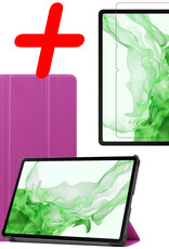 BASEY. Hoesje Geschikt voor Samsung Galaxy Tab S8 Hoes Case Tablet Hoesje Tri-fold Met Screenprotector - Hoes Geschikt voor Samsung Tab S8 Hoesje Hard Cover Bookcase Hoes - Paars