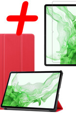 BASEY. Hoesje Geschikt voor Samsung Galaxy Tab S8 Hoes Case Tablet Hoesje Tri-fold Met Screenprotector - Hoes Geschikt voor Samsung Tab S8 Hoesje Hard Cover Bookcase Hoes - Rood