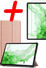 BASEY. Hoesje Geschikt voor Samsung Galaxy Tab S8 Hoes Case Tablet Hoesje Tri-fold Met Screenprotector - Hoes Geschikt voor Samsung Tab S8 Hoesje Hard Cover Bookcase Hoes - Rosé goud