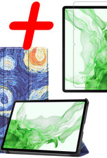 BASEY. Hoesje Geschikt voor Samsung Galaxy Tab S8 Hoes Case Tablet Hoesje Tri-fold Met Screenprotector - Hoes Geschikt voor Samsung Tab S8 Hoesje Hard Cover Bookcase Hoes - Sterrenhemel