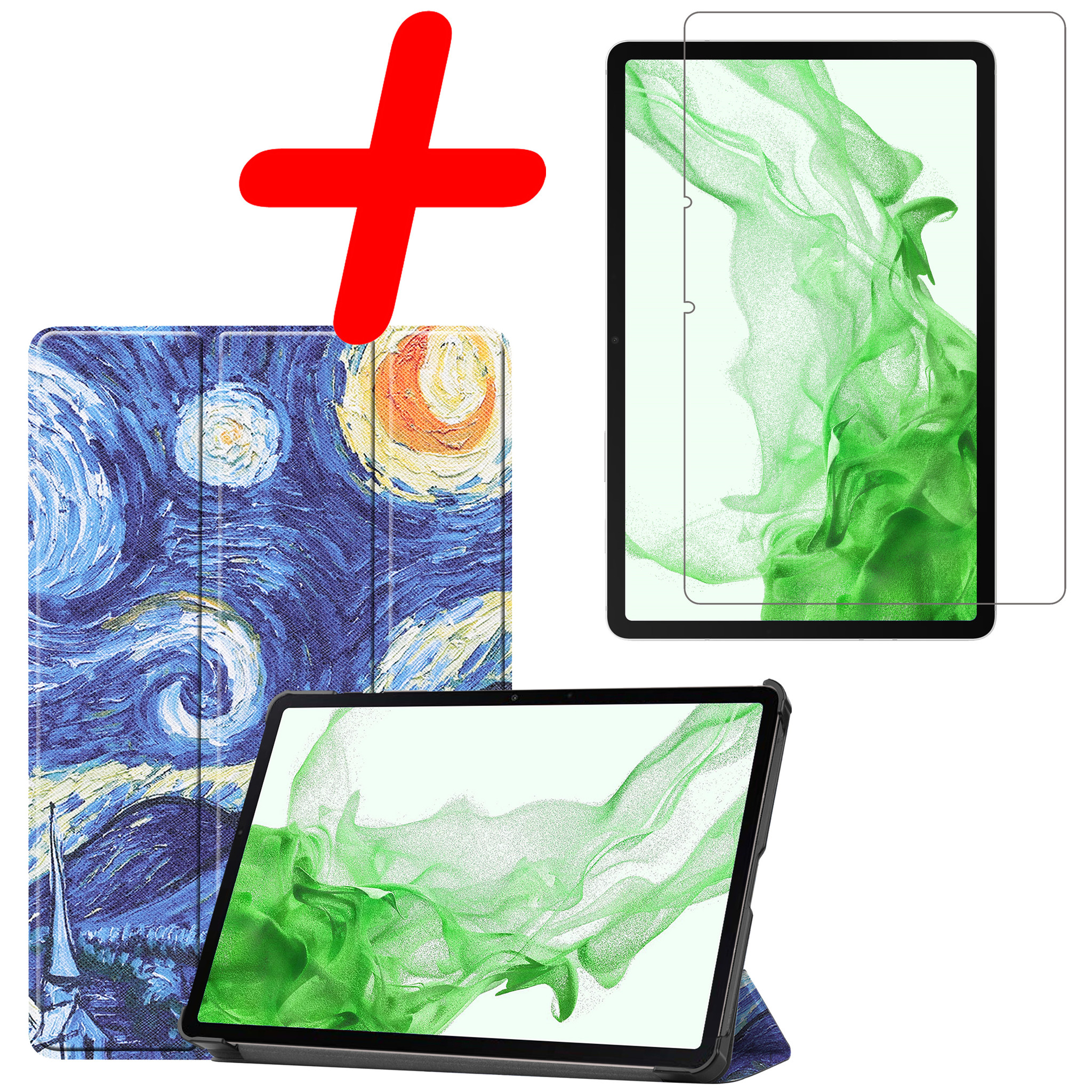 BASEY. Hoesje Geschikt voor Samsung Galaxy Tab S8 Hoes Case Tablet Hoesje Tri-fold Met Screenprotector - Hoes Geschikt voor Samsung Tab S8 Hoesje Hard Cover Bookcase Hoes - Sterrenhemel