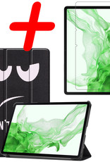 BASEY. Hoesje Geschikt voor Samsung Galaxy Tab S8 Hoes Case Tablet Hoesje Tri-fold Met Screenprotector - Hoes Geschikt voor Samsung Tab S8 Hoesje Hard Cover Bookcase Hoes - Don't Touch Me